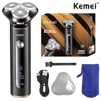 Kemei 5080 Металлическая Водонепроницаемая Электробритва для мужчин с влажной сухой Бородой, Электрическая бритва для бритья лица, перезаряжаемый ЖК-дисплей