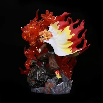 Аниме Demon Slayer Kimetsu No Yaiba Rengoku Kyoujurou Пламя Светящаяся ПВХ Фигурка Коллекционная Модель Игрушки Куклы 39 см Изображение 2