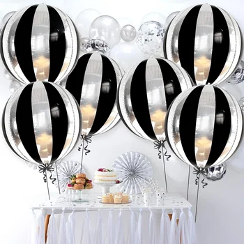 6 шт./компл. Большие 22-дюймовые черные и серебристые воздушные шары в полоску 360 градусов 4D, черно-белые вечерние украшения, белые и черные воздушные шары