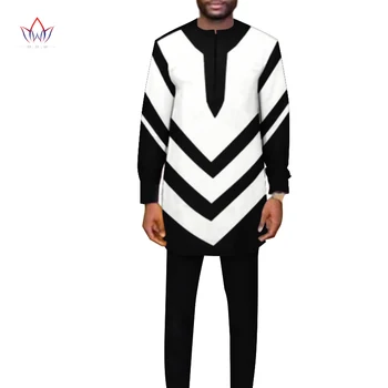 Африканский Комплект одежды для Мужчин, Рубашка с длинным рукавом и Брюки, Одежда Дашики в Африканском Стиле, Костюм Анкары, Уличная Одежда WYN1183 Изображение 2