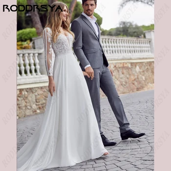 RODDRSYA/ Женское Свадебное платье с V-образным вырезом и Аппликацией, Vestido De Noiva, Трапециевидное Иллюзионное Кружевное Платье Невесты, Свадебная Вечеринка