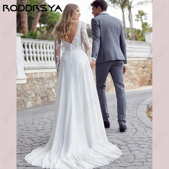 RODDRSYA/ Женское Свадебное платье с V-образным вырезом и Аппликацией, Vestido De Noiva, Трапециевидное Иллюзионное Кружевное Платье Невесты, Свадебная Вечеринка Изображение 2