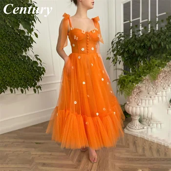 Spaghetti Strap A Line Short Prom Gown Appliques Sweetheart Neck Prom Dresses Chiffon Orange Night Dress платье на выпускной