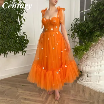 Spaghetti Strap A Line Short Prom Gown Appliques Sweetheart Neck Prom Dresses Chiffon Orange Night Dress платье на выпускной Изображение 2
