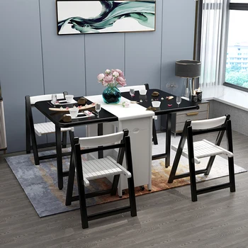 Дизайнерский Складной обеденный стол, Белый обеденный стол в скандинавском минималистичном стиле, Прямоугольный Обеденный стол, Роскошная Промышленная мебель для кухни Mesa Comedor Изображение 2