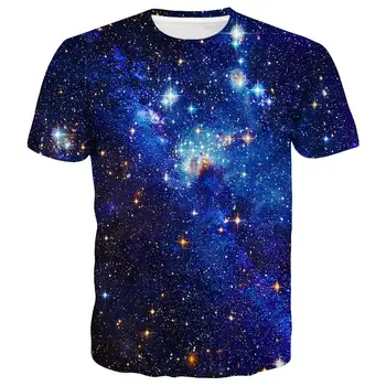 Повседневная Летняя мужская футболка 2023 года, Космическая Звезда, 3D, трехмерный цветной Узор, Одежда с коротким рукавом, футболка с граффити