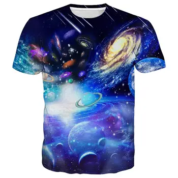 Повседневная Летняя мужская футболка 2023 года, Космическая Звезда, 3D, трехмерный цветной Узор, Одежда с коротким рукавом, футболка с граффити Изображение 2