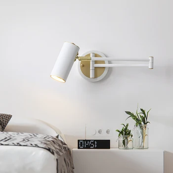 Скандинавский современный настенный светильник Светильники для спальни, Прикроватного кабинета с Кнопочным выключателем, Регулируемое Складное светодиодное освещение E27 Изображение 2