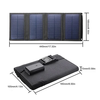 20 Вт Открытый Кемпинг Пешие Прогулки USB Солнечная Панель Портативное зарядное устройство на солнечной энергии Инструмент для подзарядки телефона Складные Съемные солнечные панели Изображение 2