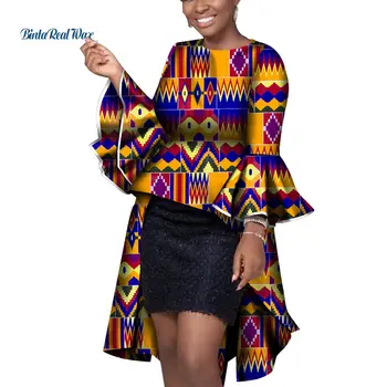 Африканская Женская рубашка, Модный Женский Топ для женщин, Топ с оборками от Bazin Riche, Хлопковый Топ с рукавами Дашики, Повседневная Африканская Одежда, WY8879