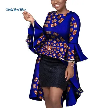 Африканская Женская рубашка, Модный Женский Топ для женщин, Топ с оборками от Bazin Riche, Хлопковый Топ с рукавами Дашики, Повседневная Африканская Одежда, WY8879 Изображение 2