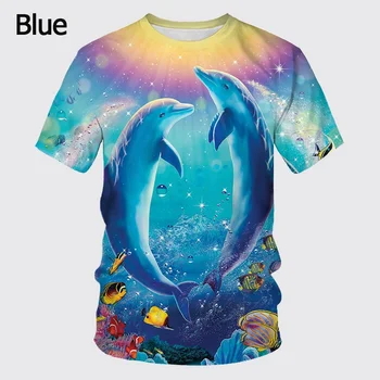 Летняя футболка с милым животным Дельфином, 3D принтом Для мужчин и женщин, Унисекс, забавные повседневные мужские футболки с коротким рукавом для мальчиков Изображение 2