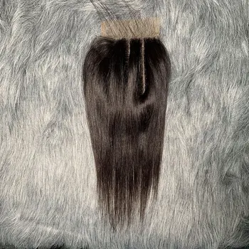 Прозрачная кружевная фронтальная застежка 4X4, КРУЖЕВНАЯ ЗАСТЕЖКА, связанная ВРУЧНУЮ, из трех частей, Бразильские прямые человеческие волосы, предварительно выщипанные из волос младенца