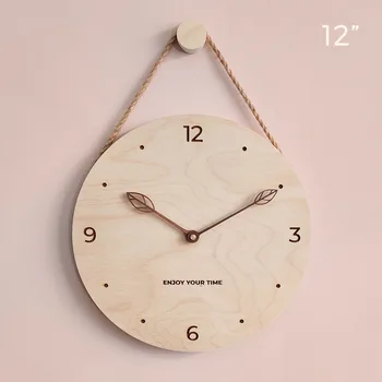 Деревянные настенные часы с подвесной веревкой, креативные часы в скандинавском минимализме, украшение для домашней гостиной, настенные часы