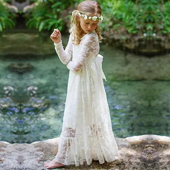 Детское Свадебное платье, Кружевное платье с длинным рукавом, длинное платье для представления на день рождения девочки