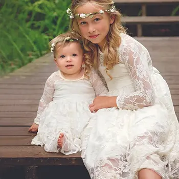 Детское Свадебное платье, Кружевное платье с длинным рукавом, длинное платье для представления на день рождения девочки Изображение 2