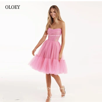 OLOEY 2023, Розовые тюлевые короткие платья для выпускного вечера Длиной до колен с корсетом на спине, многоуровневое платье для возвращения домой, вечерние платья на день рождения