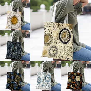 Модная Холщовая сумка для отдыха, Женская Экологическая сумка для покупок с принтом Созвездия, сумка большой емкости, которую можно стирать