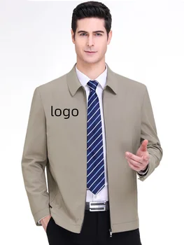 Настройте свой логотип, Весенне-осенняя мужская куртка, Однотонная молния, легкое деловое повседневное мужское пальто с прямым отложным воротником