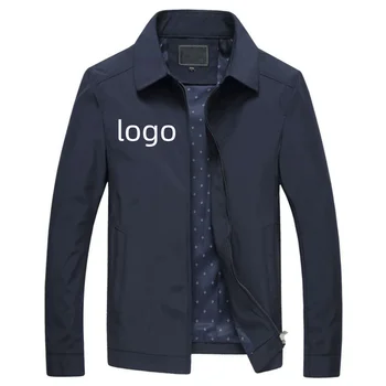 Настройте свой логотип, Весенне-осенняя мужская куртка, Однотонная молния, легкое деловое повседневное мужское пальто с прямым отложным воротником Изображение 2