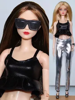 Кожаный Черный топ и брюки 1/6 BJD, кукольная одежда для Барби, наряды принцессы для куклы Барби, одежда для кукол 11,5 