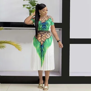 Африканские платья из 2 предметов для женщин, новинка 2022, короткое платье с круглым вырезом и принтом, летняя новинка, модный костюм с короткой юбкой, одежда канга