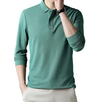 Новая мужская Хлопчатобумажная рубашка поло с длинными рукавами, Модные повседневные пуловеры с вышивкой, Рубашки, Топы, футболка