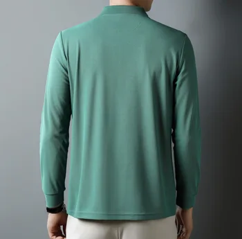 Новая мужская Хлопчатобумажная рубашка поло с длинными рукавами, Модные повседневные пуловеры с вышивкой, Рубашки, Топы, футболка Изображение 2