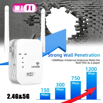 2,4 G 5 ГГц 1200 Мбит/с Беспроводной Wi-Fi Ретранслятор Усилитель 300 М WiFi Усилитель Маршрутизатор 5G Wi-Fi Удлинитель Дальнего Действия WiFi Repiter 802.11AC Изображение 2