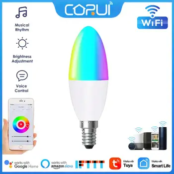 TUYA Smart WiFi E14 Канделябры RGB Светодиодные Лампы Alexa Лампа Google Home Яндекс Алиса 100-240 В WW Лампы С Регулируемой Яркостью Голосовое Управление
