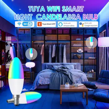 TUYA Smart WiFi E14 Канделябры RGB Светодиодные Лампы Alexa Лампа Google Home Яндекс Алиса 100-240 В WW Лампы С Регулируемой Яркостью Голосовое Управление Изображение 2