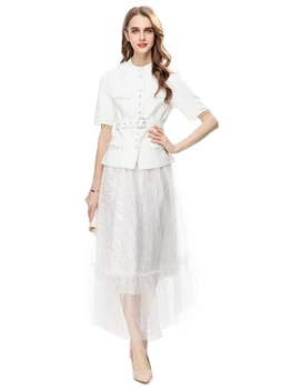 Новый весенне-летний женский комплект, Высококачественные белые топы с кисточками, Сетчатая повседневная юбка-полукомбинезон, Винтажный Элегантный модный повседневный костюм для девочек