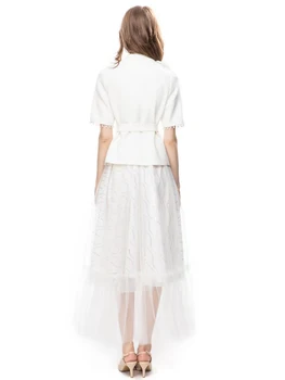 Новый весенне-летний женский комплект, Высококачественные белые топы с кисточками, Сетчатая повседневная юбка-полукомбинезон, Винтажный Элегантный модный повседневный костюм для девочек Изображение 2