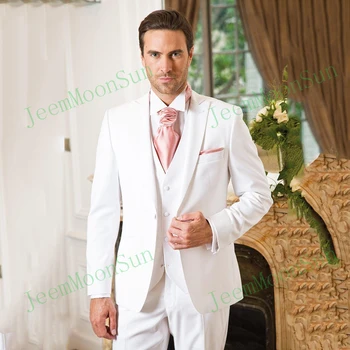 Изготовленные на заказ белые свадебные смокинги, приталенные мужские костюмы, одежда жениха на одной пуговице, официальный костюм из трех предметов (пиджак + брюки + жилет), костюм Homme