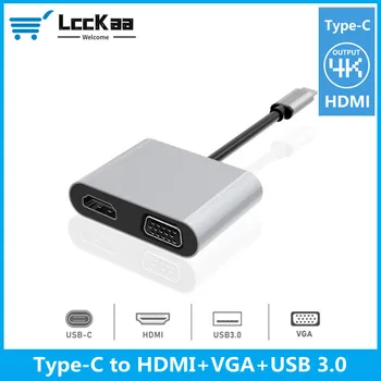 LccKaa USB C, совместимый с HDMI, Тип c-HDMI-совместимый адаптер 4K VGA USB3.0 Аудио-видео Конвертер, адаптер для передачи данных PD 4-в-1
