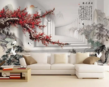 Индивидуальные Фотографии обоев Китайский Пейзаж Цветок сливы ТВ Фоновые обои Домашний Декор Гостиная Спальня 3D обои