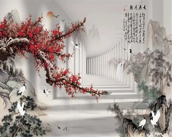 Индивидуальные Фотографии обоев Китайский Пейзаж Цветок сливы ТВ Фоновые обои Домашний Декор Гостиная Спальня 3D обои Изображение 2