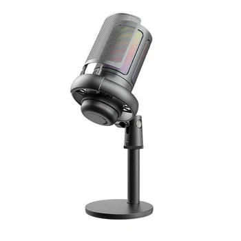 USB Игровой конденсаторный микрофон Микрофон для записи компьютера RGB Подсветка Конденсаторный микрофон Игровой микрофон Черный