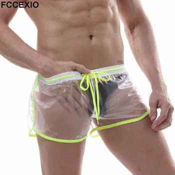FCCEXIO/ Модное мужское нижнее белье, Прозрачные боксерские плавки, водонепроницаемые мужские шорты-боксеры из ПВХ, Прозрачная мужская одежда для геев