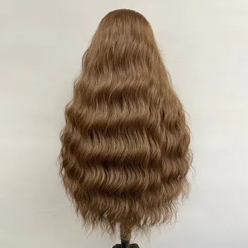 Бесклеевой Синтетический парик на кружеве спереди, Коричневые Длинные Волнистые Парики на кружеве, синтетические волосы, парики для женщин, парики Изображение 2