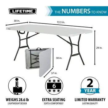 6 футов. Прямоугольный коммерческий складной стол - белый Многофункциональный Складной стол для кемпинга на открытом воздухе Изображение 2