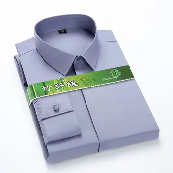 6xl Плюс Размер Мужская Однотонная Рубашка на Пуговицах из Бамбукового Волокна с Длинным Рукавом в Полоску, Мужская Модельная Рубашка для Бизнеса, Без Железа, Удобная