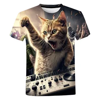 2023, Летние футболки с живым котом, Милые забавные детские футболки, топы для мальчиков и девочек, 3D-футболка с животными, Футболка с котом для девочек, одежда