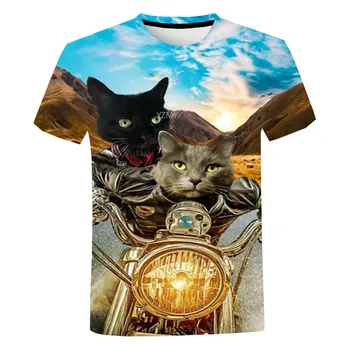 2023, Летние футболки с живым котом, Милые забавные детские футболки, топы для мальчиков и девочек, 3D-футболка с животными, Футболка с котом для девочек, одежда Изображение 2