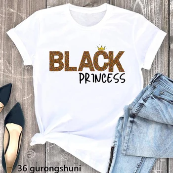 2022 Черная футболка Принцессы с буквенным Принтом, Женская Африканская Королева, Черная Волшебная футболка Для Девочек, Женская Летняя Модная футболка с коротким рукавом