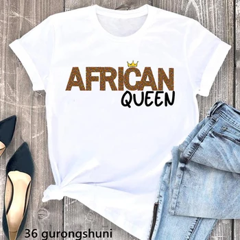 2022 Черная футболка Принцессы с буквенным Принтом, Женская Африканская Королева, Черная Волшебная футболка Для Девочек, Женская Летняя Модная футболка с коротким рукавом Изображение 2