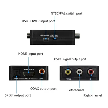 HDMI2AV Конвертер HDMI в AV + Аудио Конвертер С Поддержкой SPDIF Коаксиального Аудио NTSC PAL Композитного видео HDMI В 3RCA Адаптер Изображение 2