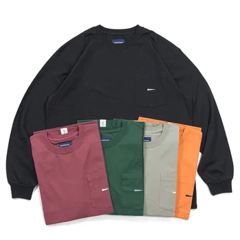 Футболка DCDT DESCENDANT с длинными рукавами, Японский карман, Маленький Кит, Свободная Повседневная хлопковая рубашка с круглым вырезом для пары