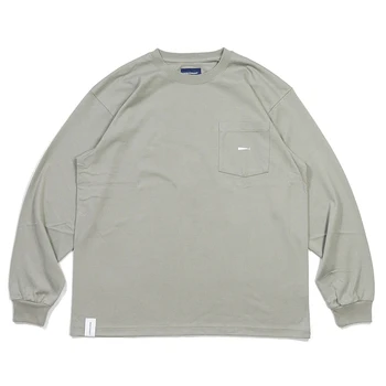 Футболка DCDT DESCENDANT с длинными рукавами, Японский карман, Маленький Кит, Свободная Повседневная хлопковая рубашка с круглым вырезом для пары Изображение 2