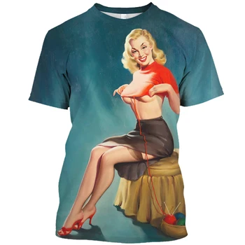 Винтажная рубашка с короткими рукавами, футболка с 3D-принтом для сексуальных девушек, модная уличная футболка оверсайз, мужская одежда, рубашка